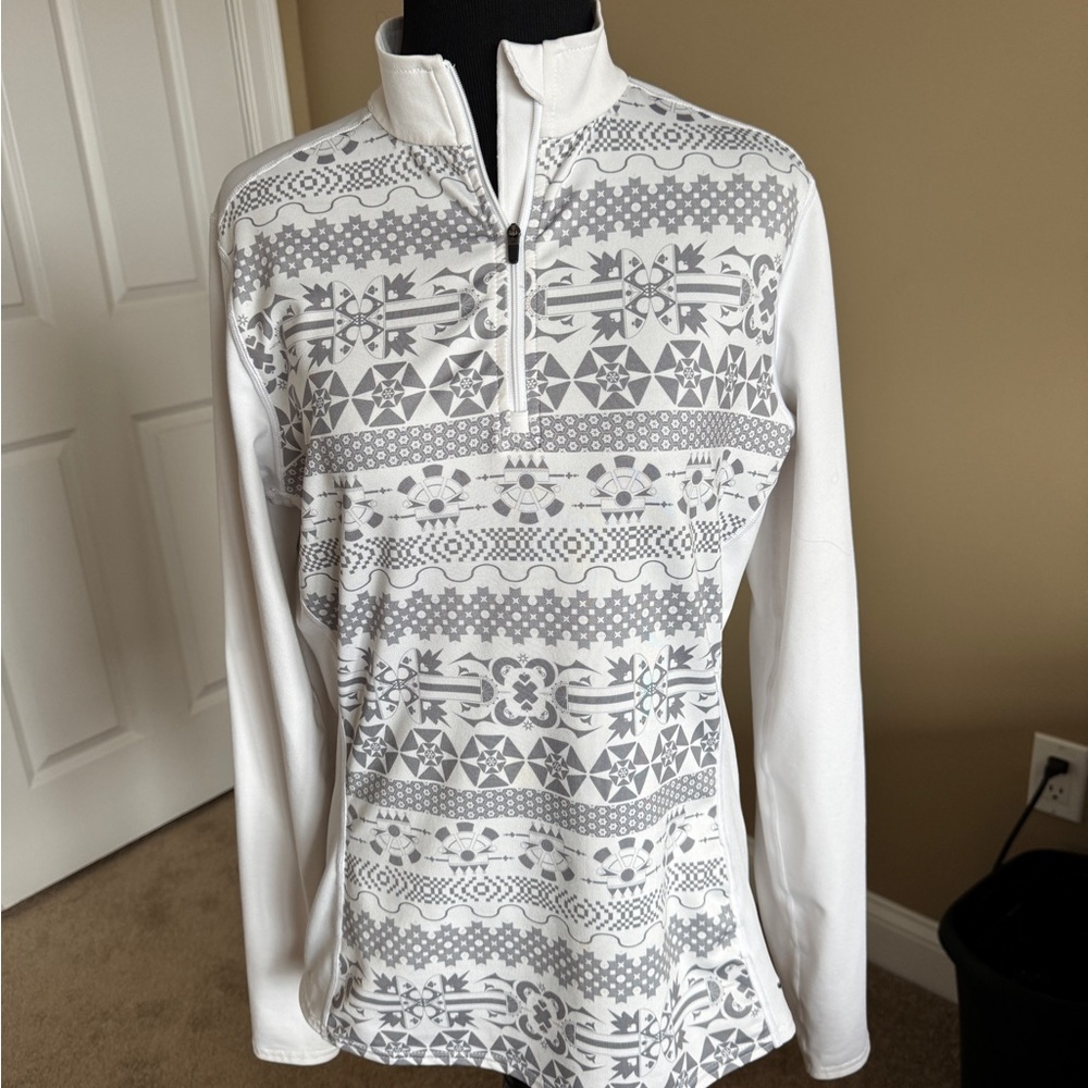 Hot Chilly’s White And Gray Patterned Quarter-Zip… - image 2